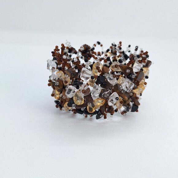 Handmade glass and stone bead bangle - adjustable bracelet - Picture 5 of 7